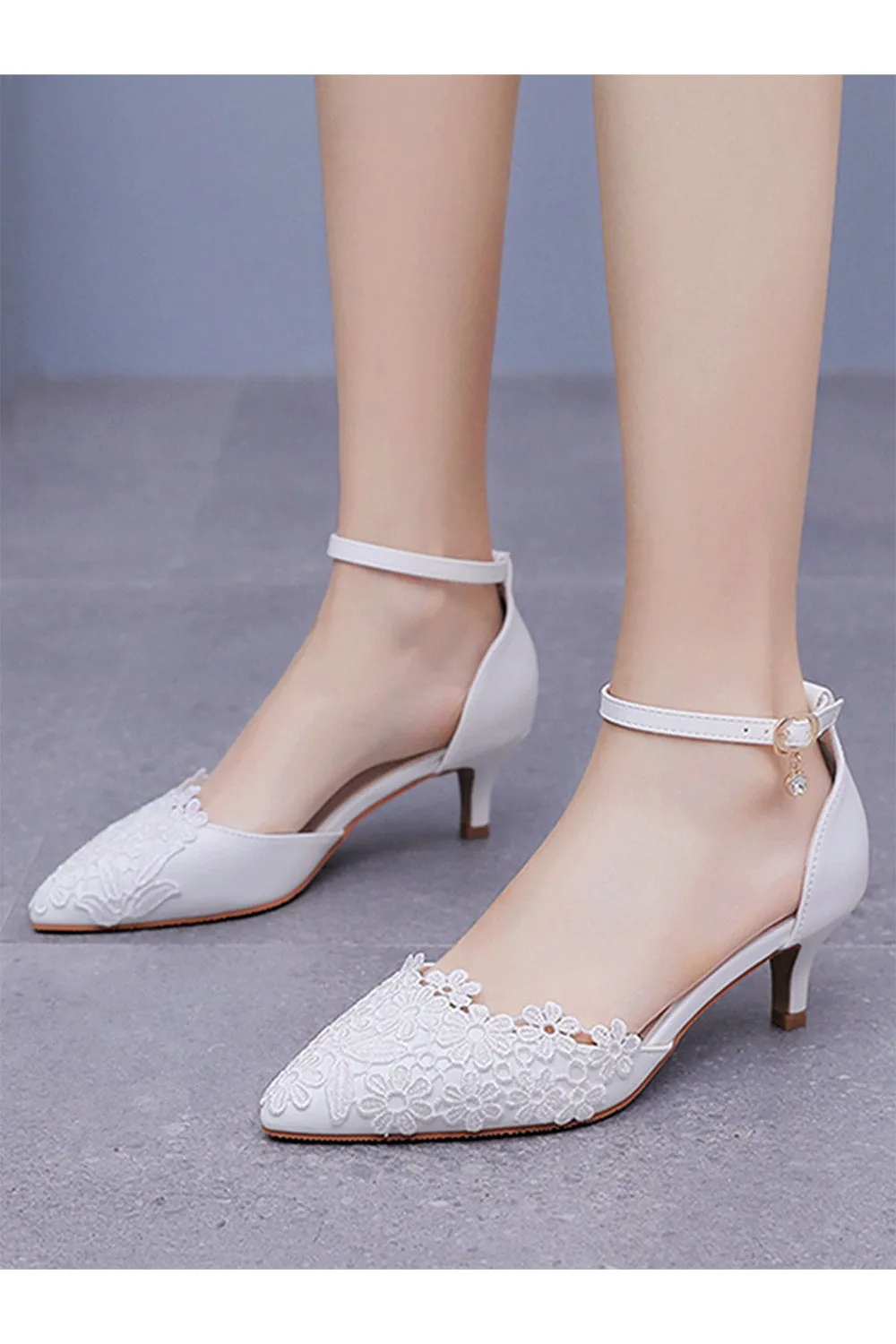 White Lace Embellished Stiletto Pointed Toe Sandals