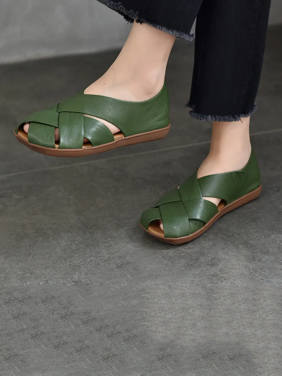 Women Summer Soft Leather Solid Flat Sandal WE1009