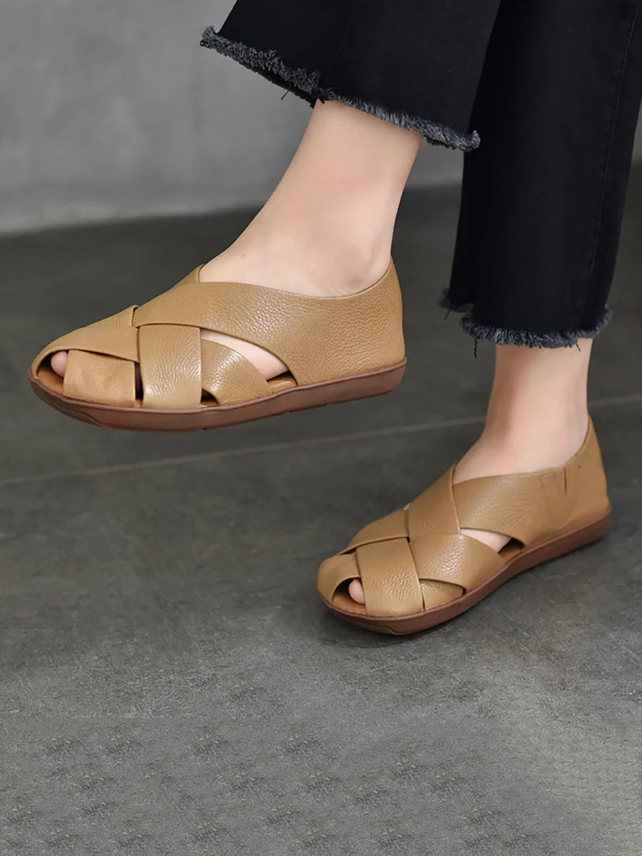 Women Summer Soft Leather Solid Flat Sandal WE1009